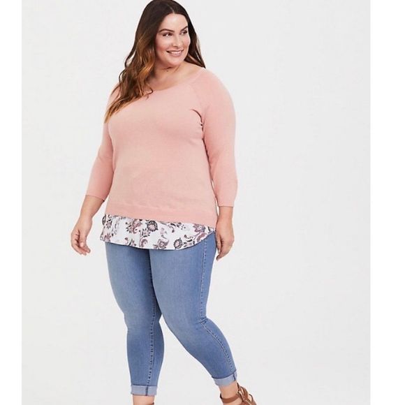 NWT Torrid Pink Raglan Layered Sweater - Picture 2 of 8
